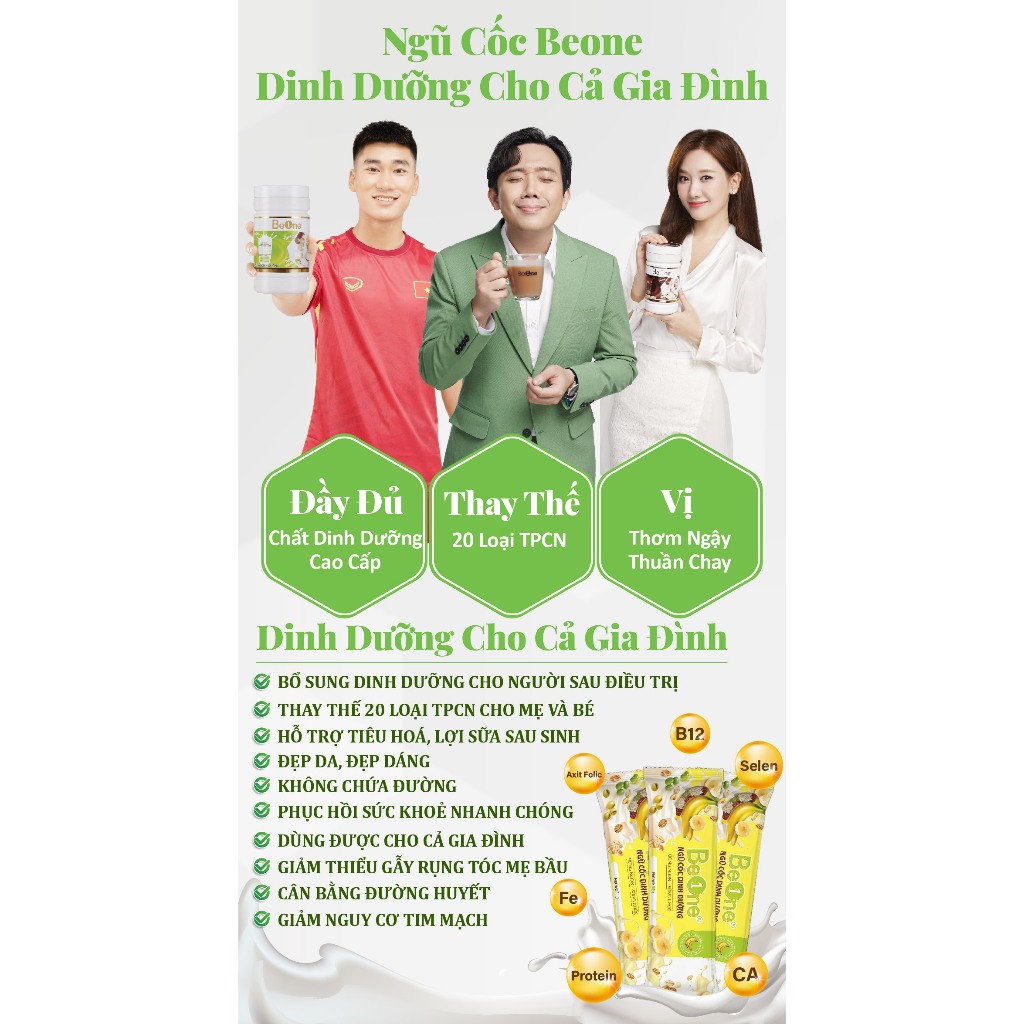 Bột ngũ cốc dinh dưỡng BEONE vị Chuối - Bữa ăn lành mạnh giúp quản trị vóc dáng, cân nặng, tăng chiều cao hộp 600gr