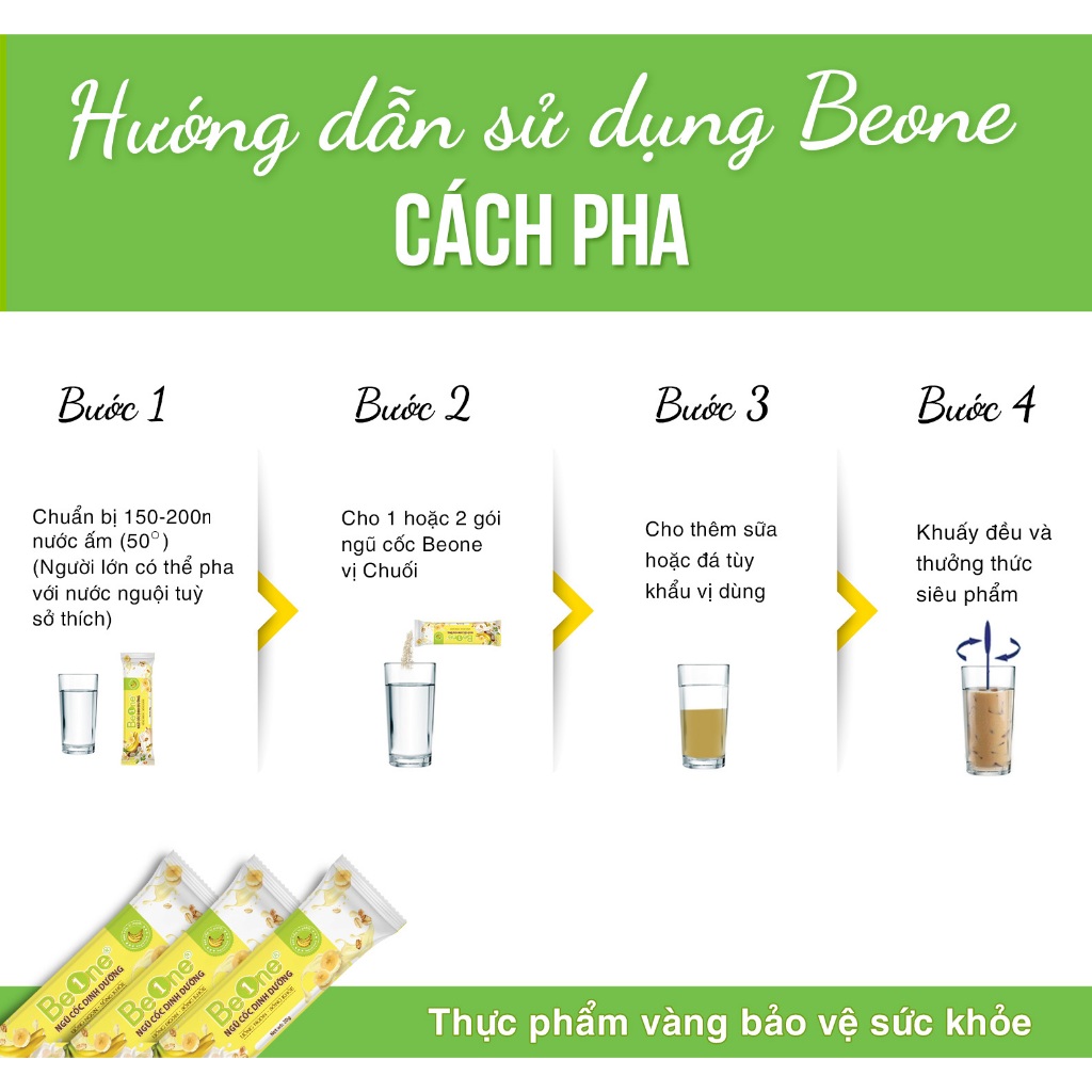 Bột ngũ cốc dinh dưỡng BEONE vị Chuối - bữa ăn lành mạnh giúp quản trị vóc dáng, cân nặng, tăng chiều cao gói 30gr