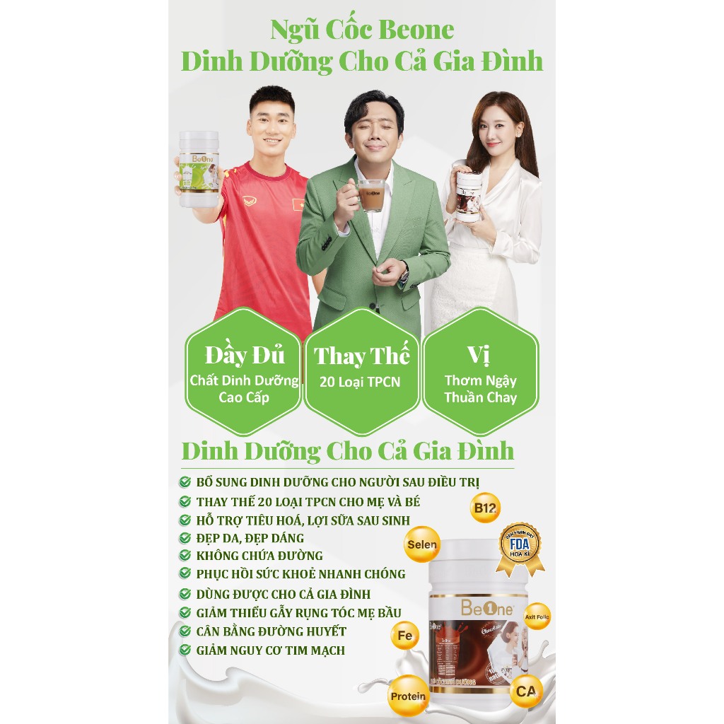 Bột ngũ cốc dinh dưỡng BEONE giảm cân, tăng cân, lợi sữa phù hợp với mọi lứa tuổi Vị choccolate hộp 500gr