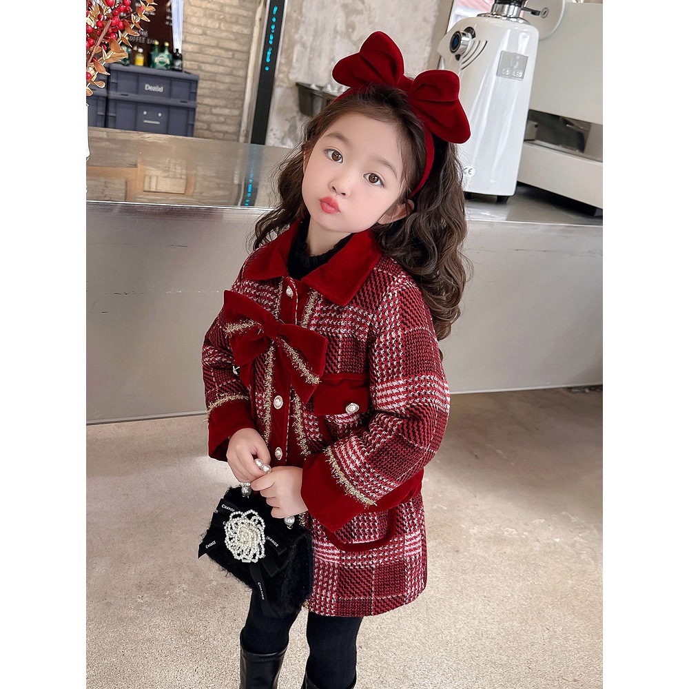 Set Dạ Đỏ cao cấp bá gái hàng QC, Set váy dạ Tweed bé gái mặc tết