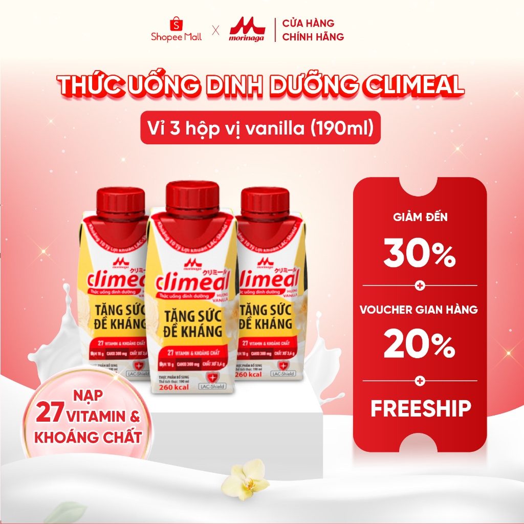 Vỉ 3 hộp 190ml Thức uống dinh dưỡng Climeal