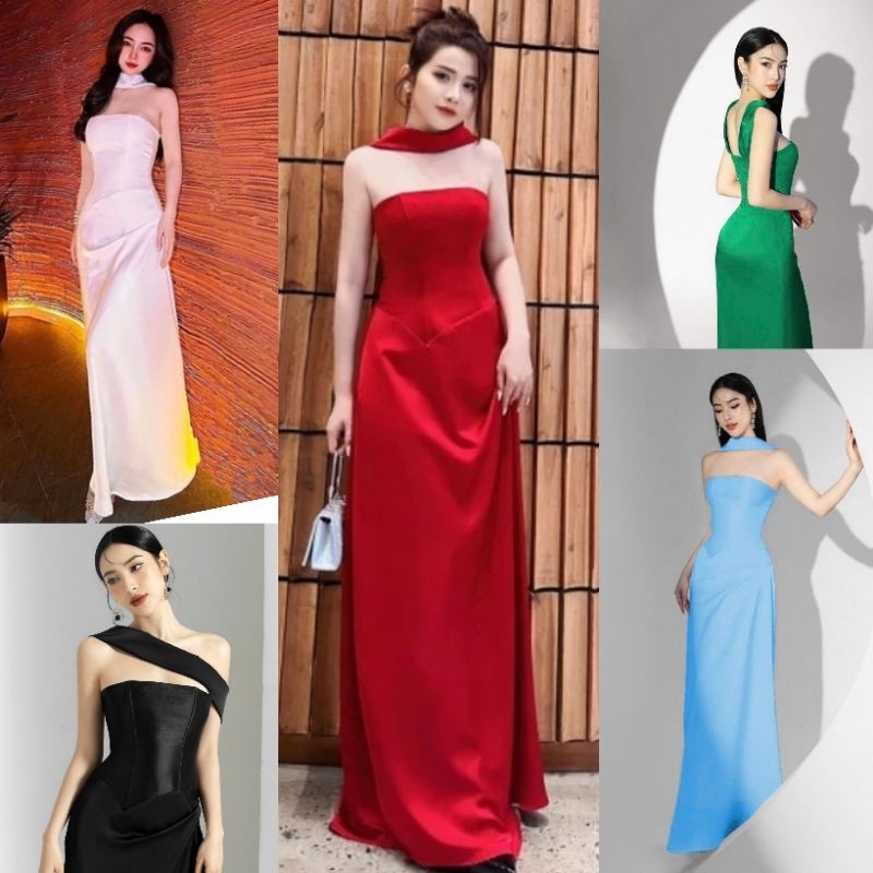 Đầm dạ hội cúp ngực choang cổ cao cấp hàng chính chủ TẶNG KÈM HOA TAI THỜI TRANG