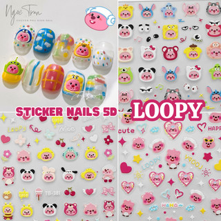 Sticker lụa nổi 5d | hoạt hình loopy | hình dán móng tay