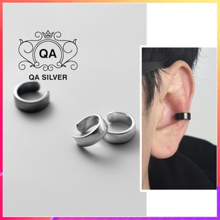 Khuyên tai bạc 925 tròn kẹp vành đen trắng nam nữ không cần lỗ S925 EARCUFF QA SILVER Earrings EA231108