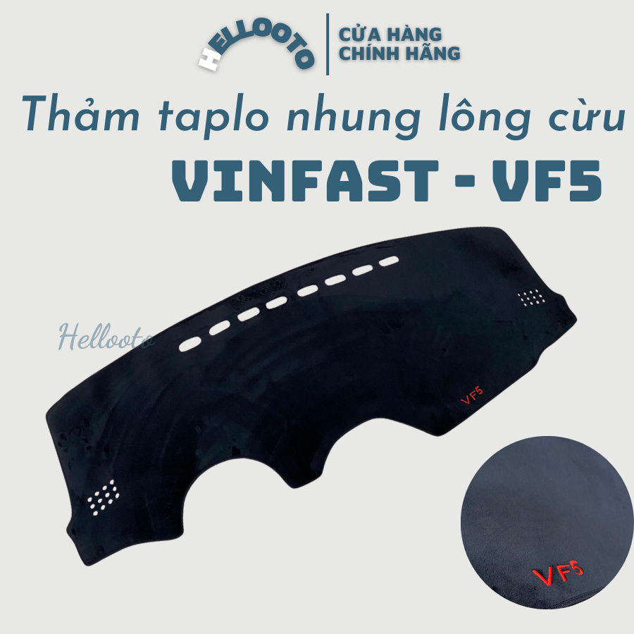 Thảm taplo nhung lông cừu Vinfast VF5 màu đen, đế chống trượt, vừa khít form xe - hellooto
