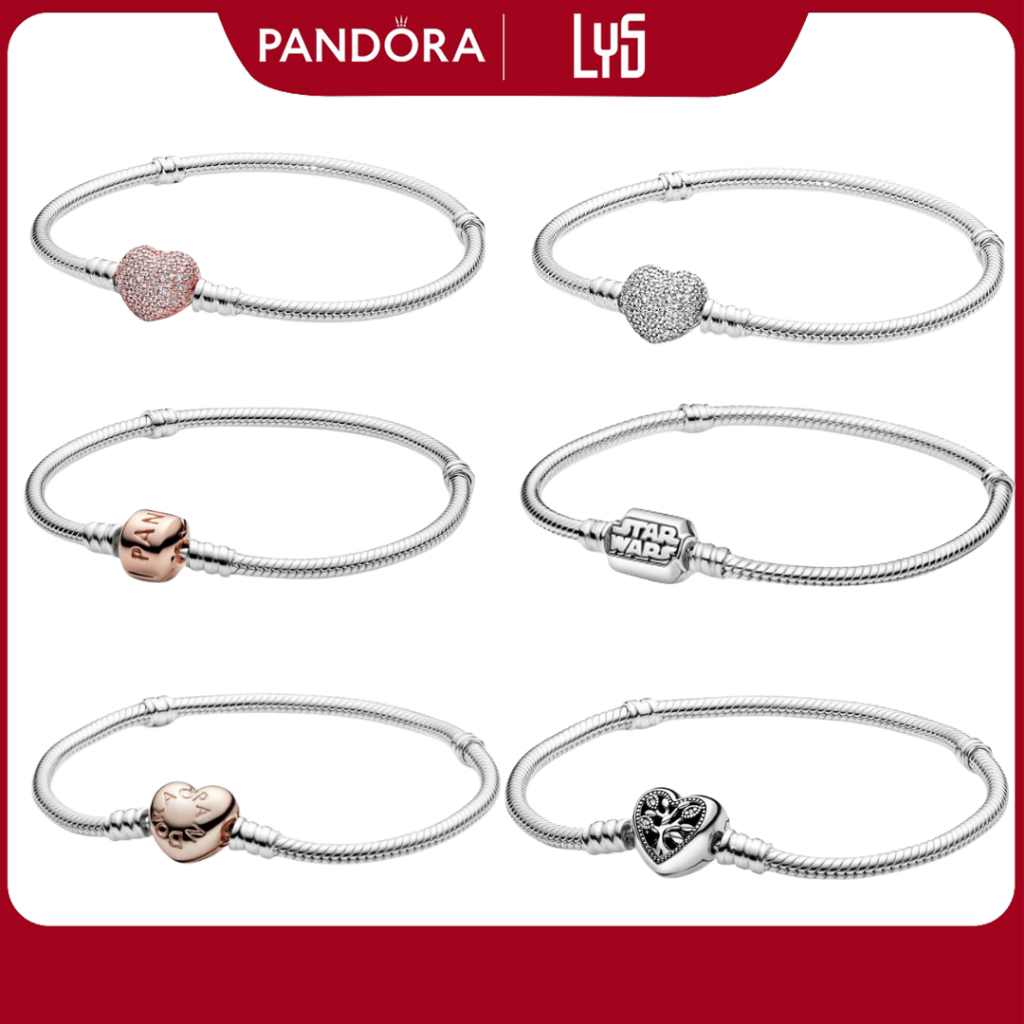 Vòng Tay bạc S925 Daisy Flower Clasp Heart Clasp Snake Chain Sparkling Crown O Snake Chain Bracelet - Bạc S925