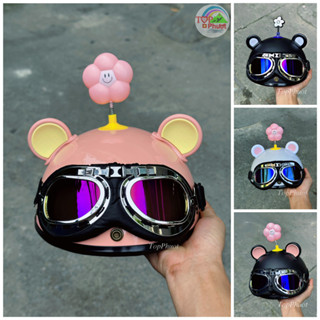 Mũ bảo hiểm 1/2 Kính phi công cao cấp gắn tai mèo, tai chuột, bông hoa cute, dễ thương (Combo 4 Sp)