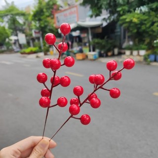 Set 10 chùm quả mô phỏng trái đào đông đỏ
