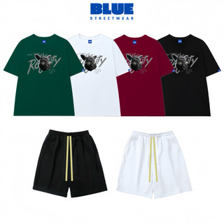 Bộ Đồ Nam Gồm Quần Short Và Áo Thun Cotton Chuột Ngầu Blue Streetwear SET33