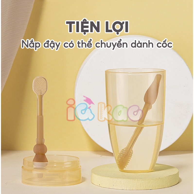 Set rơ lưỡi và bàn chải đánh răng silicon mềm cho bé từ 0-18 tháng IQKAO an toàn làm sạch không làm tổn thương nướu