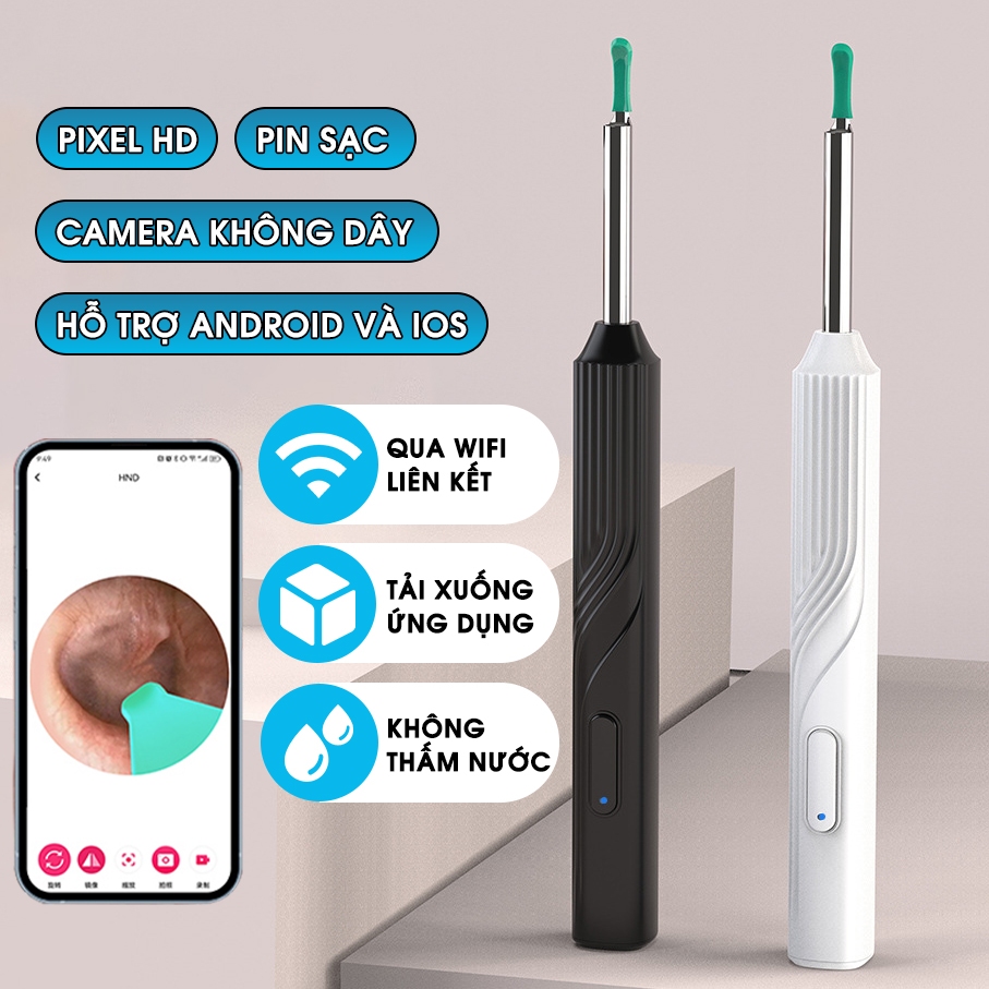 Dụng Cụ Lấy Ráy Tai Có Camera SMCAR,Máy Lấy Ráy Tai Có Đèn Kèm Camera Thông Minh-Kết Nối Điện Thoại Bảo Hành 12 Tháng