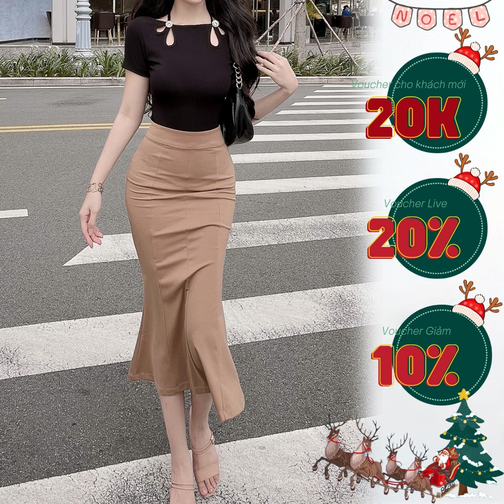 Chân váy đuôi cá dáng dài sang trọng từ chất liệu vải Umi Hàn cao cấp, tôn dáng và thoải mái CTWOMEN