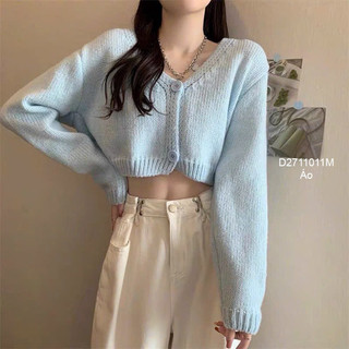 Áo len gài 2 nút, áo croptop nữ tay dài cổ tim sang trọng viens store