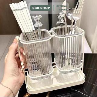 Ống đựng đũa muỗng khung kim loại có khay hứng nước, ống đựng đũa chất liệu nhựa acrylic cao cấp