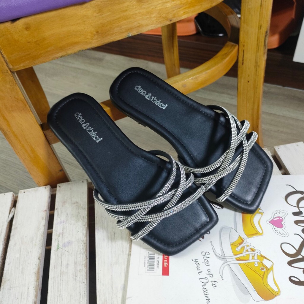 Dép nữ quai chéo đính đá thời trang cao cấp bigsize siêu hot Ms 223