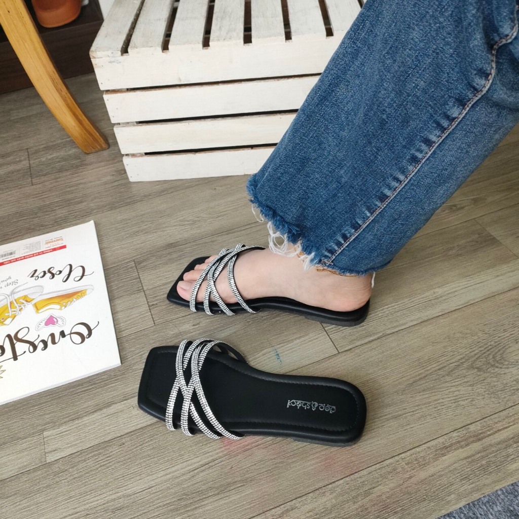 Dép nữ quai chéo đính đá thời trang cao cấp bigsize siêu hot Ms 223