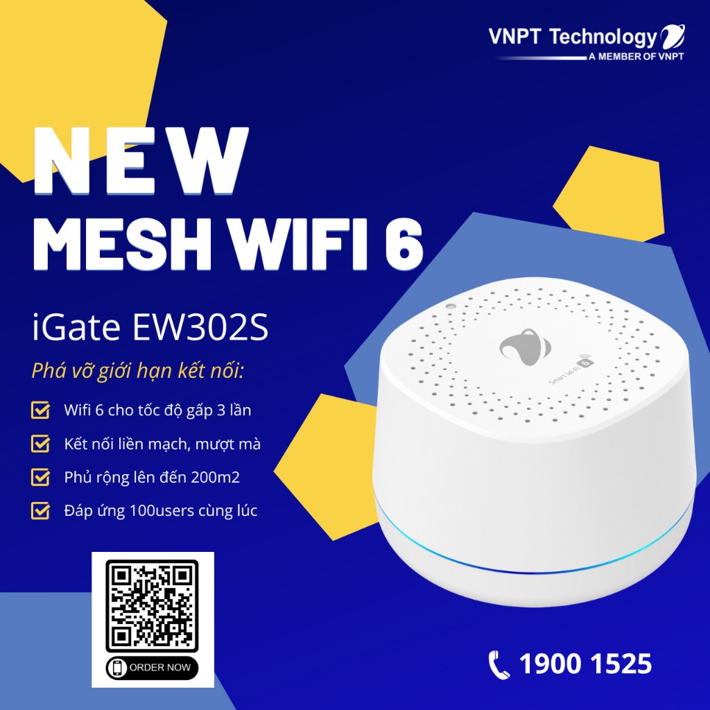 Hệ thống WiFi Mesh 6 iGate EW302S thế hệ mới chuẩn AX3000 - made in Vietnam by VNPT Technology