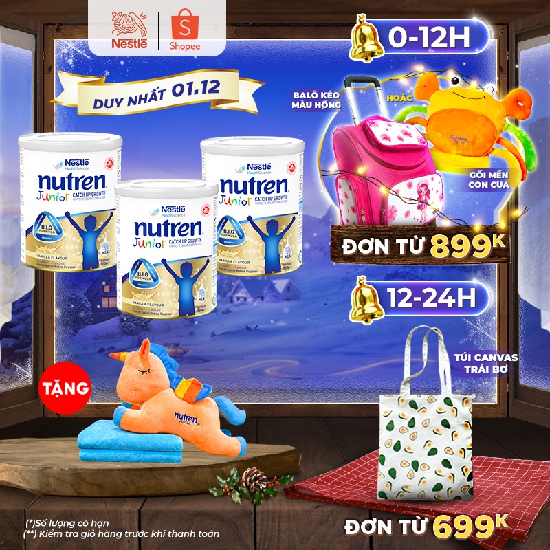 [MỚI][Tặng bộ gối mền Pony] Combo 3 lon sữa bột Nutren Junior 850g/lon