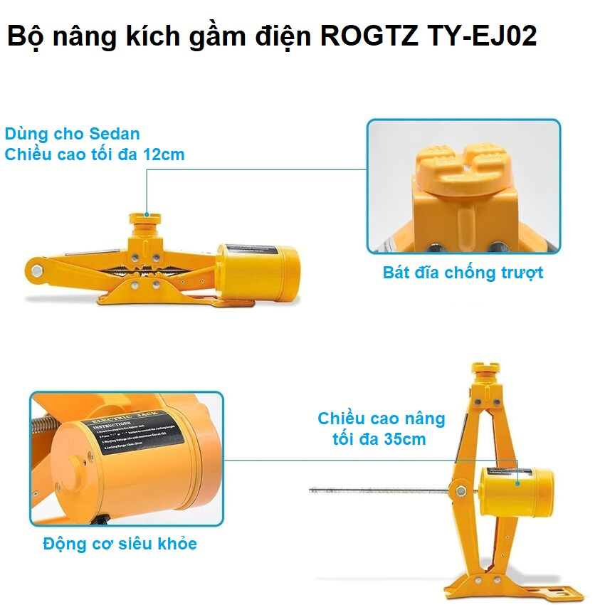 Bộ nâng kích gầm điện ô tô nhãn hiệu ROGTZ TY-EJ02, tải trọng 2 tấn, điện áp 12V - Hàng Chính Hãng