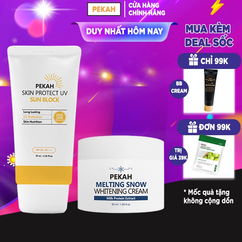 Combo Kem Chống Nắng PEKAH Sun Block 70ml & Kem Dưỡng PEKAH Whitening Cream 50ml Dưỡng Trắng Nâng Tone Đều Màu da