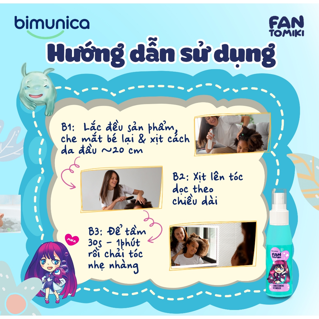 Xịt Dưỡng & Gỡ Rối Tóc BIMUNICA Fantomiki Cho Bé Gái Từ 3 Tuổi - 100ml
