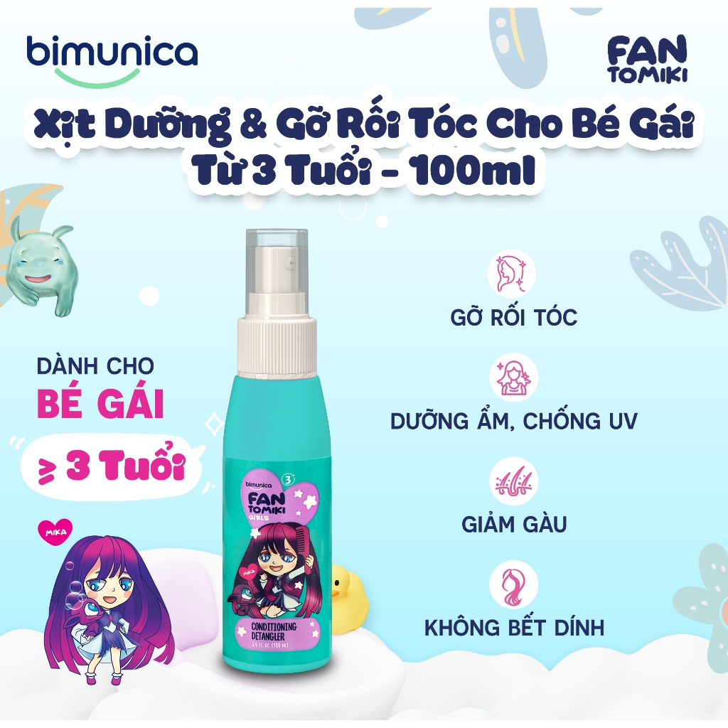 Xịt Dưỡng & Gỡ Rối Tóc BIMUNICA Fantomiki Cho Bé Gái Từ 3 Tuổi - 100ml