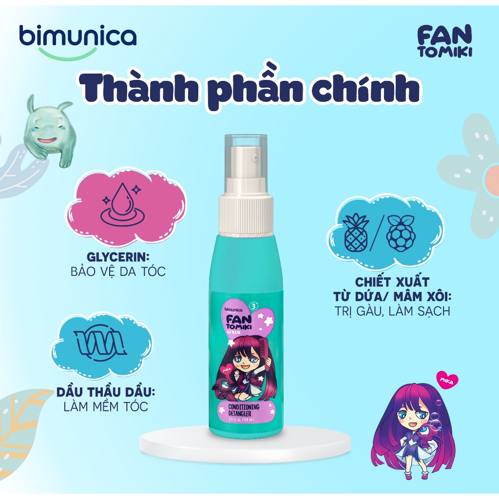 Xịt Dưỡng & Gỡ Rối Tóc BIMUNICA Fantomiki Cho Bé Gái Từ 3 Tuổi - 100ml