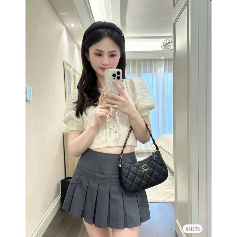 Túi kẹp nách dáng bầu hobo quai xích logo xanh jean siêu đẹp 20cm