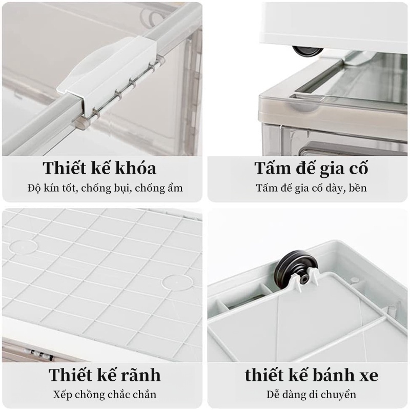 Hộp đựng quần áo Cỡ Lớn thùng đựng đồ chơi có thể gập lại hộp nhựa trong suốt đa năng Có Nắp & Bánh Xe 120L box