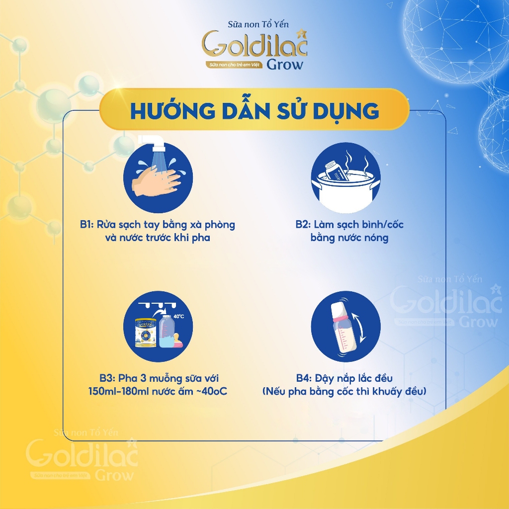 MUA 4 TẶNG 3. Sữa tăng cân cho bé Goldilac Grow - Cải thiện tiêu hóa, phát triển chiều cao