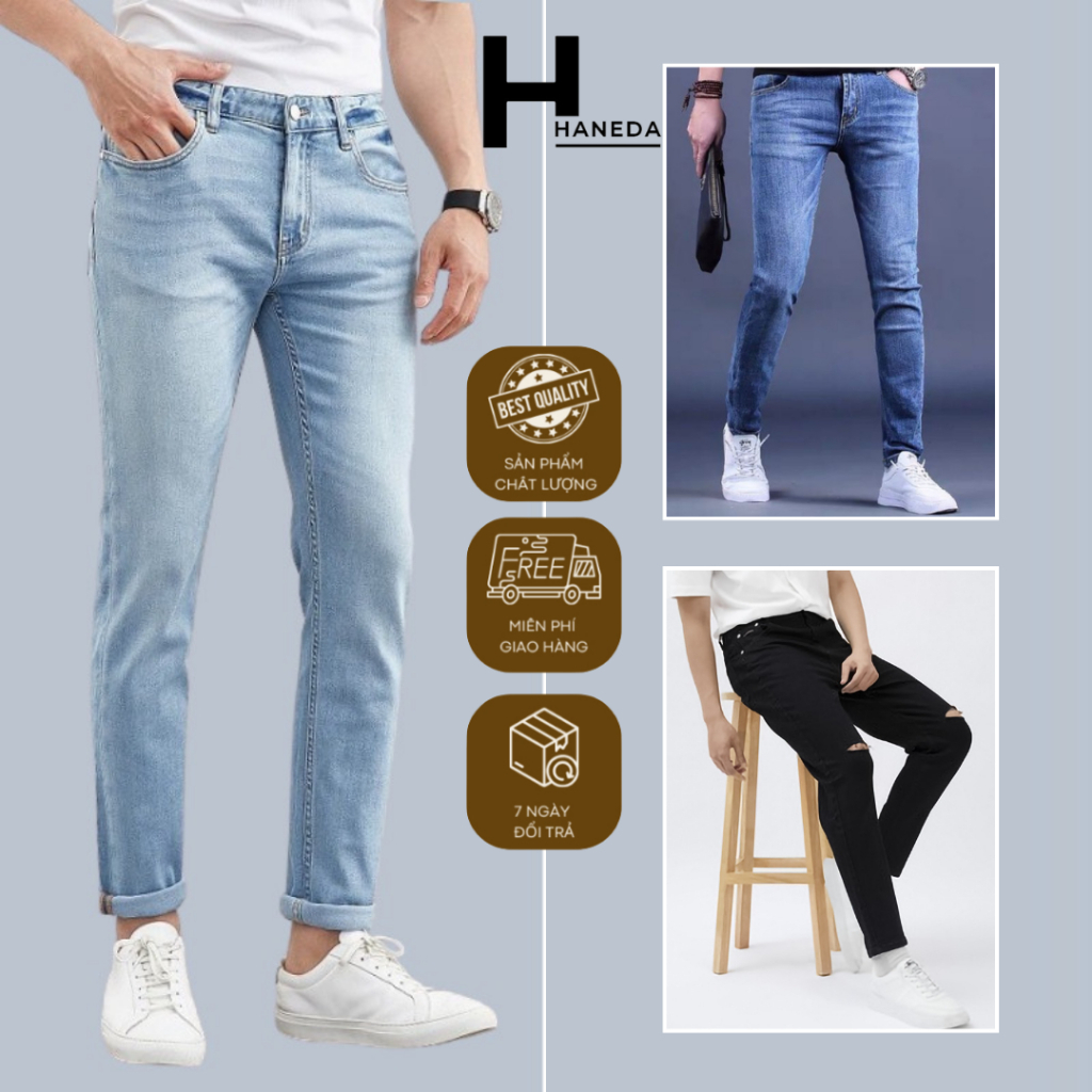 Quần bò jean nam skinny, Quần jeans dài nam co giãn 4 chiều xanh và đen Big size 28-36 dáng ôm phong cách Avocado
