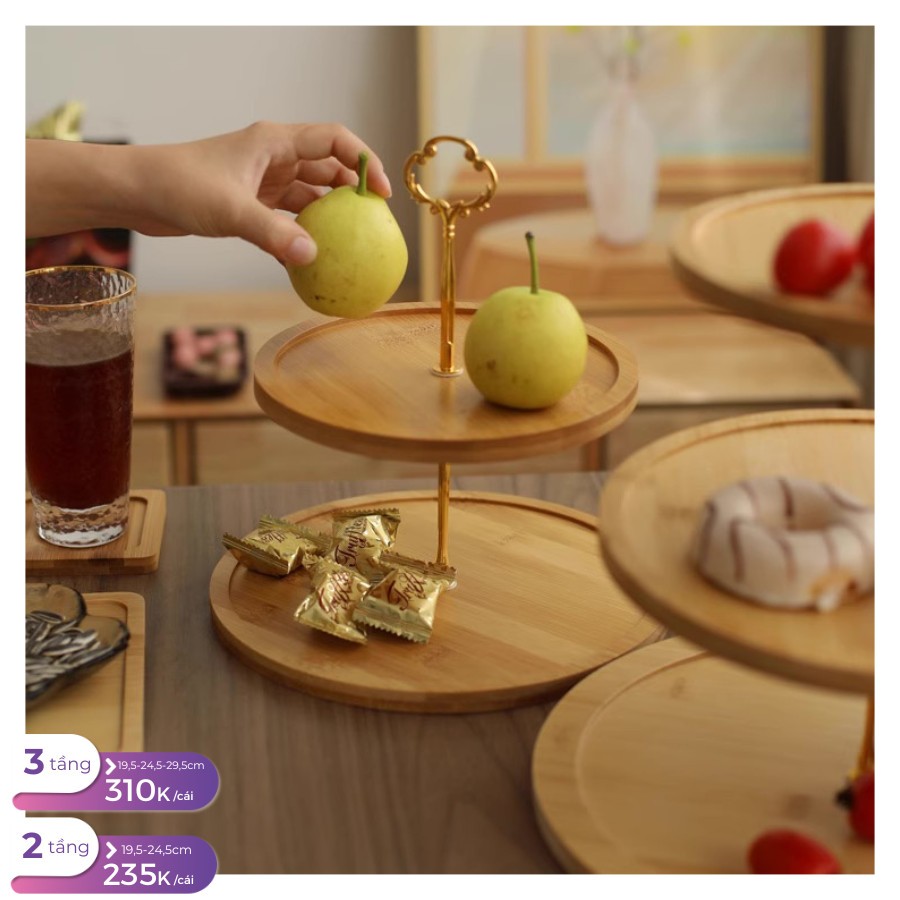 Kệ gỗ tròn 3 tầng (19,5-24,5-29,5cm) để bánh kẹo-trái cây xinh