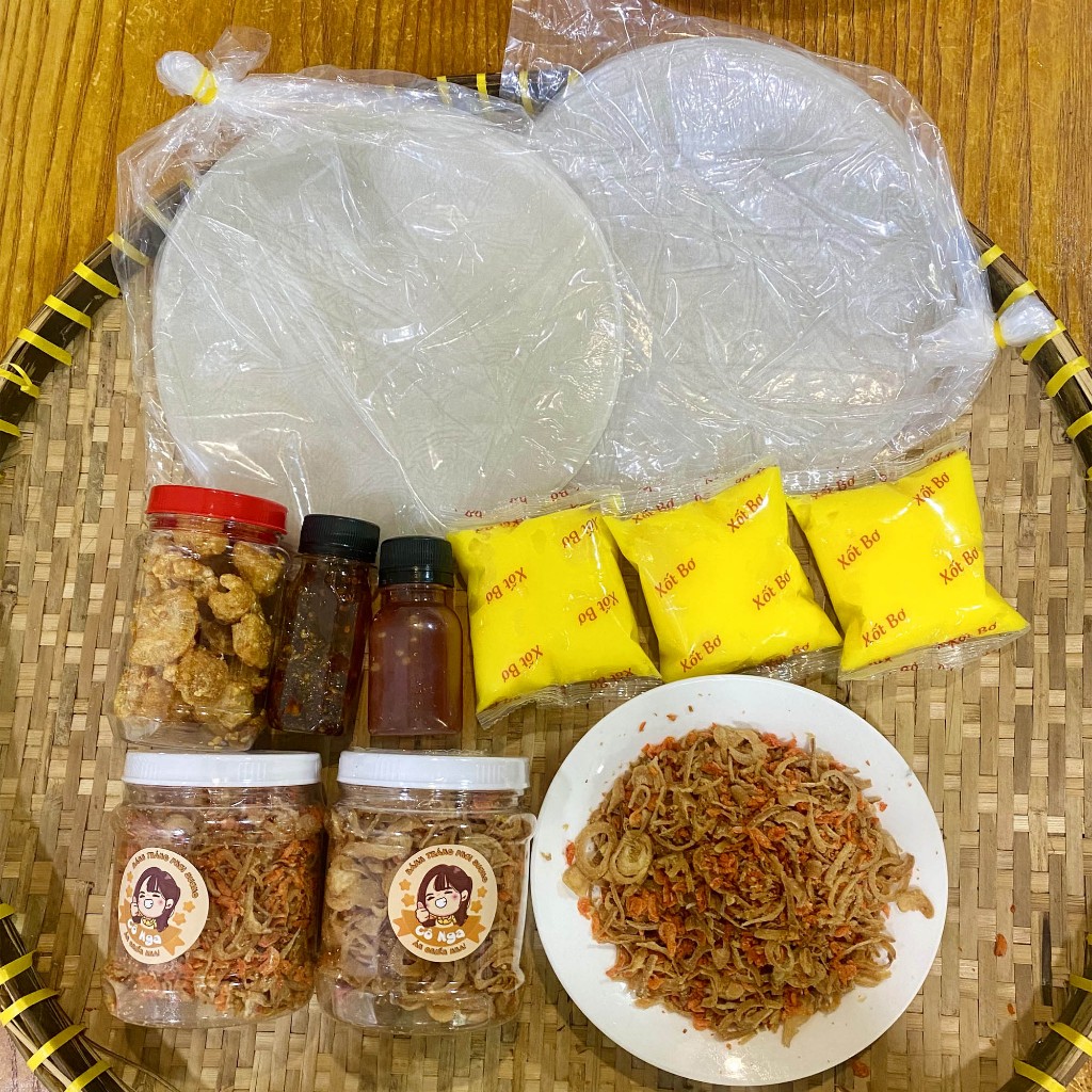 Combo 10 món Freeship: Bánh tráng phơi sương, muối ruốc hành phi, tóp mỡ, bơ, sốt tắc, sa tế