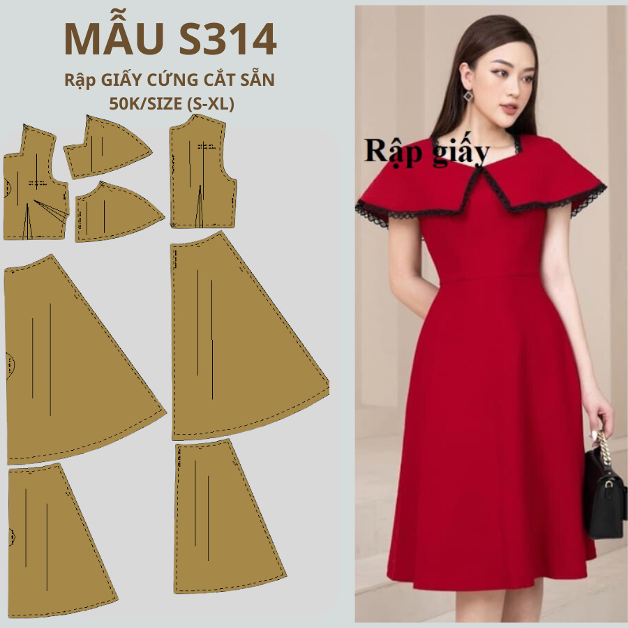 RẬP GIẤY CỨNG CẮT SẴN ĐẦM XOÈ S314