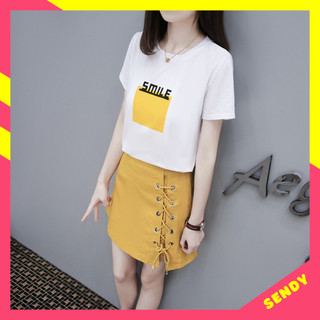 Set áo thun nữ tay ngắn & chân váy đan dây giản dị hot mùa hè 2023 - ANU28