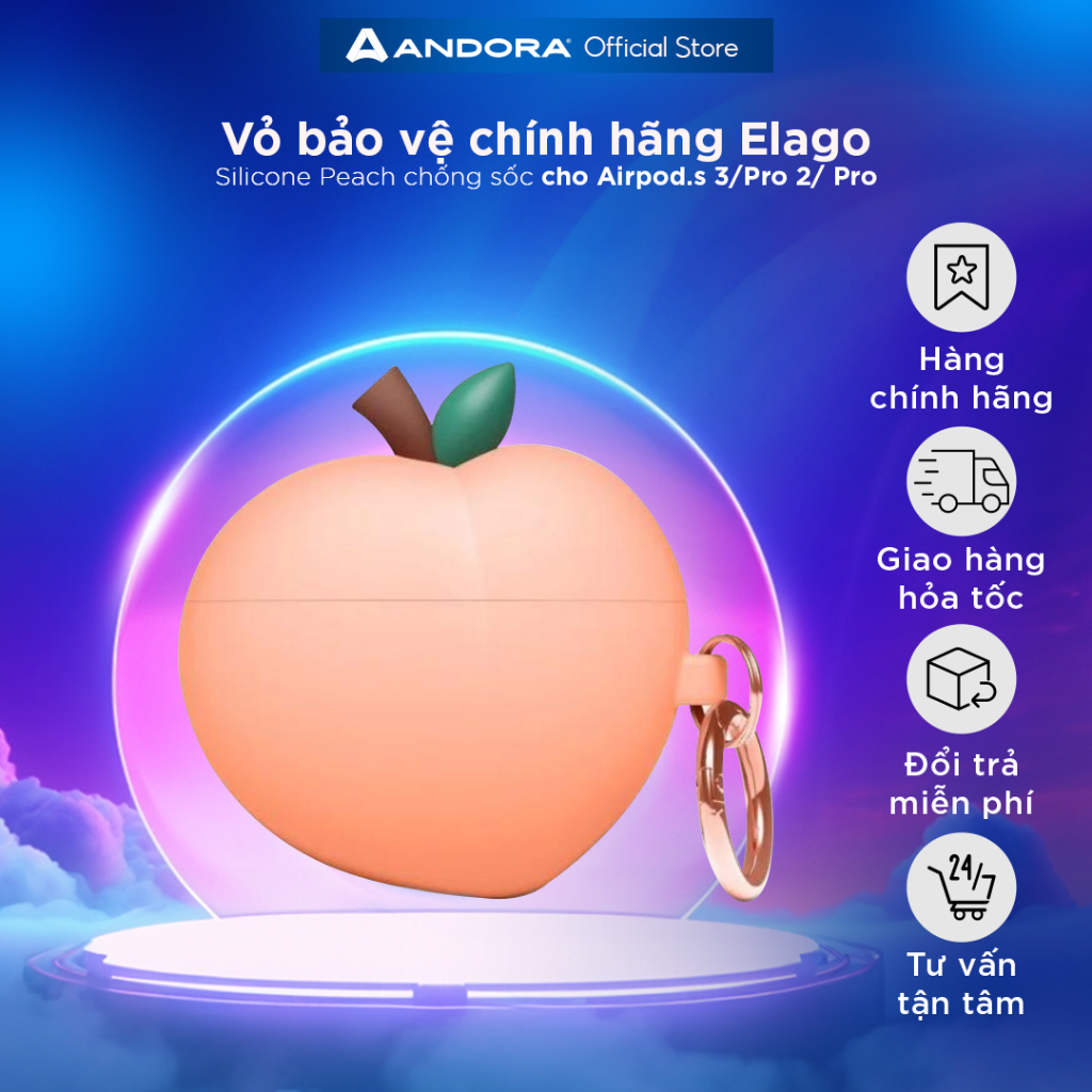 Vỏ bảo vệ chính hãng Elago Silicone Peach hình quả đào chống sốc cho Airpod.s 3/Pro 2/ Pro