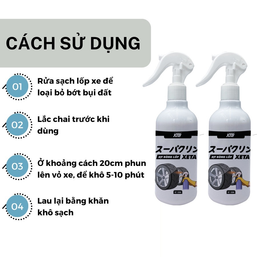 Xịt Bóng Lốp, Làm Mới Lốp Ô Tô XETA 300ML Làm Sạch, Dưỡng Đen Bóng Và Bảo Dưỡng Bề Mặt Lốp Xe
