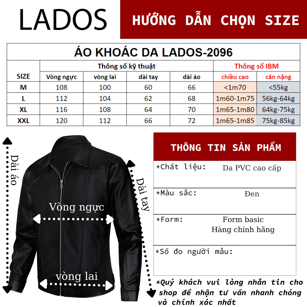 Áo khoác da nam đen PVC nhập khẩu cao cấp lót dù dày dặn LADOS-2096