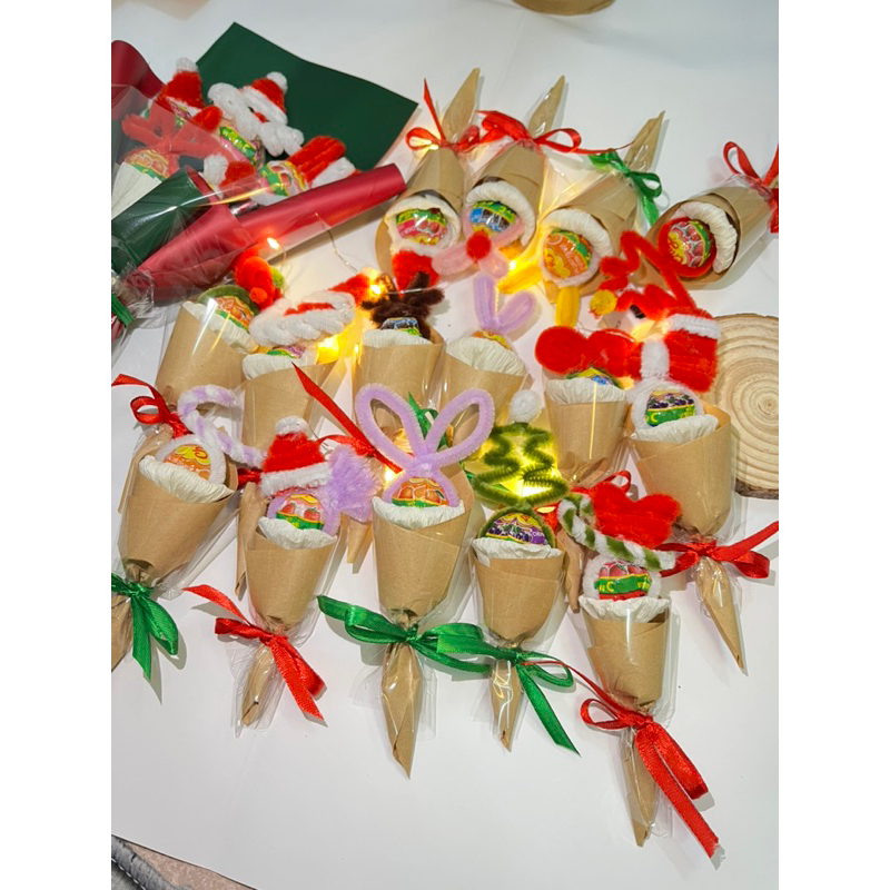 Hoa Kẹo Mút kẽm nhung 1 viên chupa chups Noel, Quà tặng giáng sinh, Chrismas