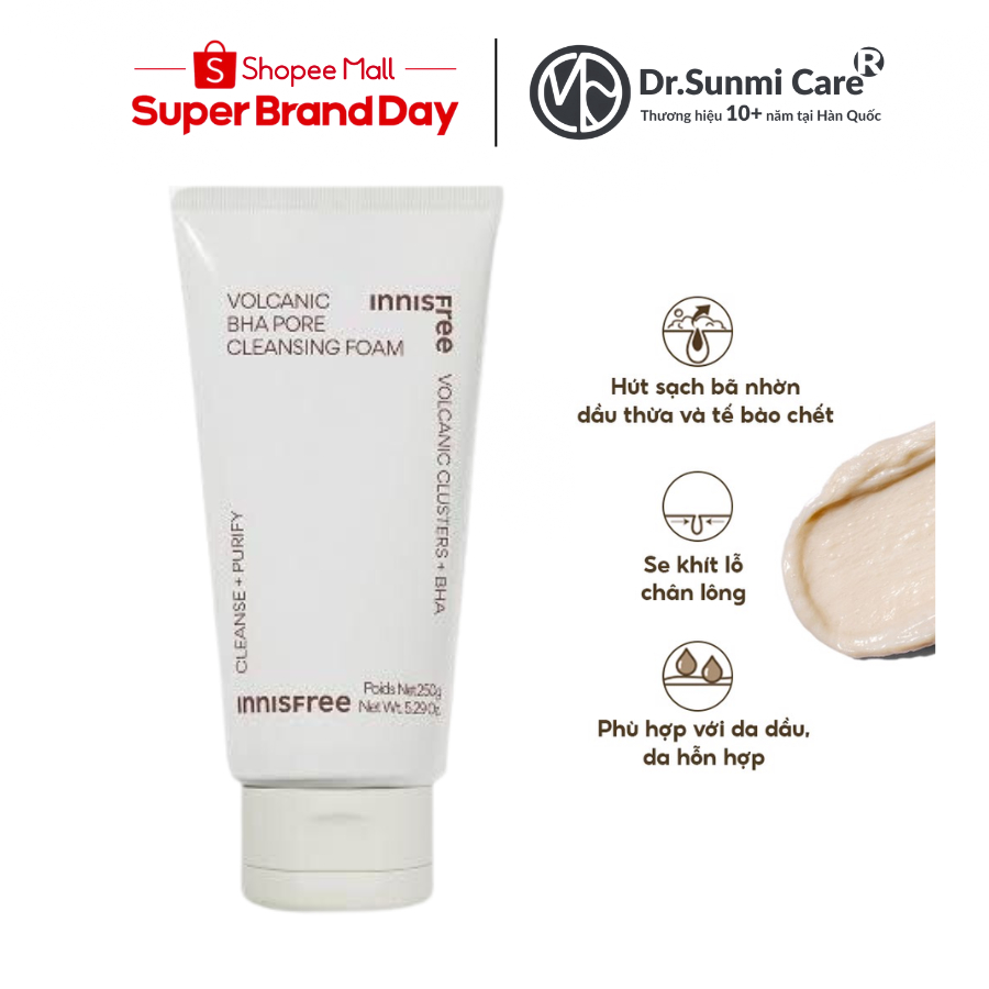 Sữa rửa mặt tro núi lửa Innisfree Volcanic BHA Pore Cleansing Foam 150ml