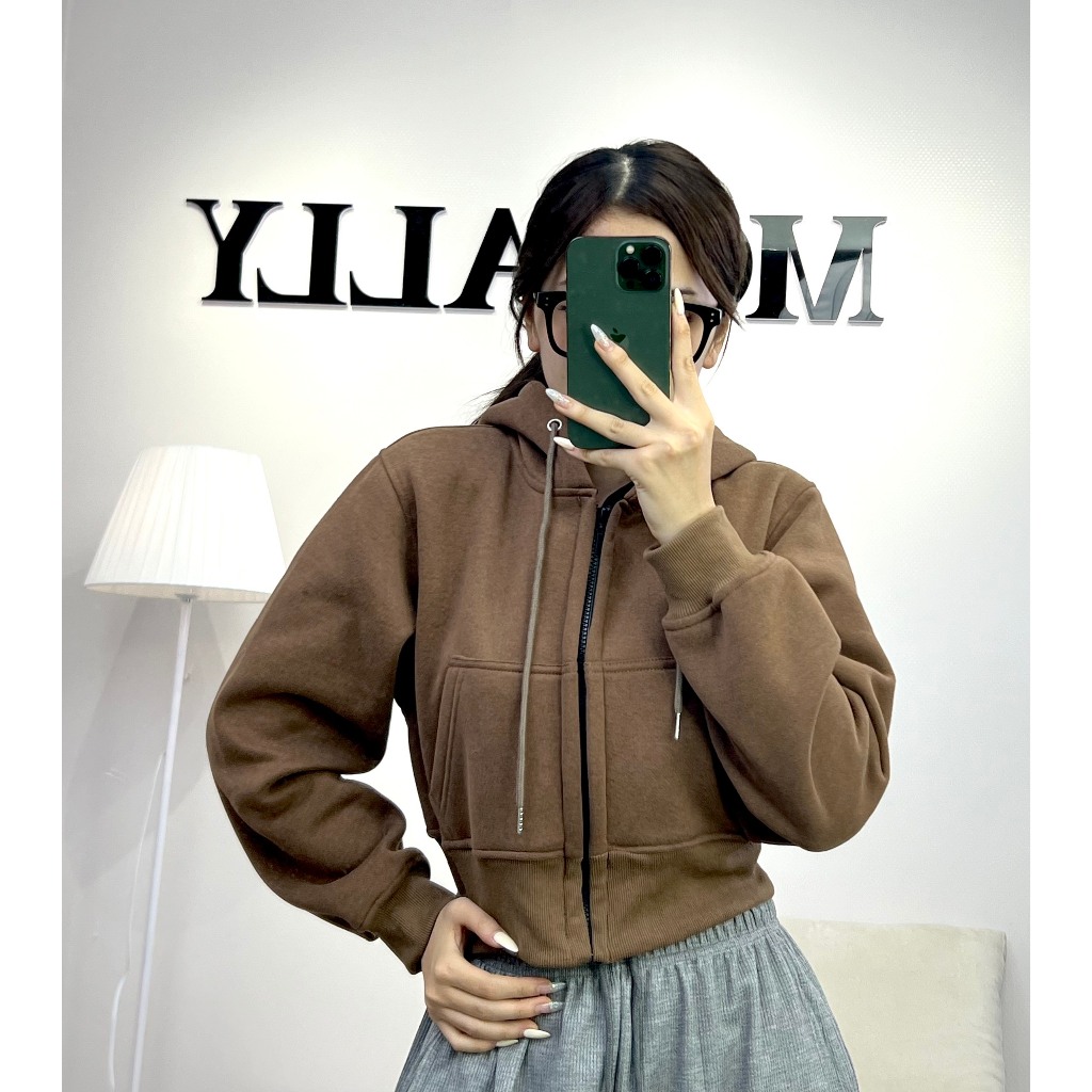 Áo hoodie Monally zip croptop nữ tông màu basic N7 M.HD.037