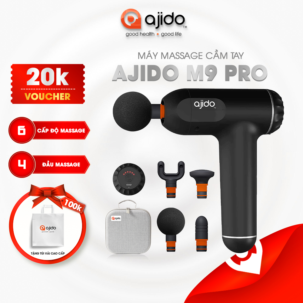 Máy Massage Cầm Tay AJIDO AJ - M9 Pro, 6 Cấp Độ, 4 Đầu Thay Thế - Mát Xa Toàn Thân Giãn Cơ, Đấm Lưng, Cổ Vai Gáy