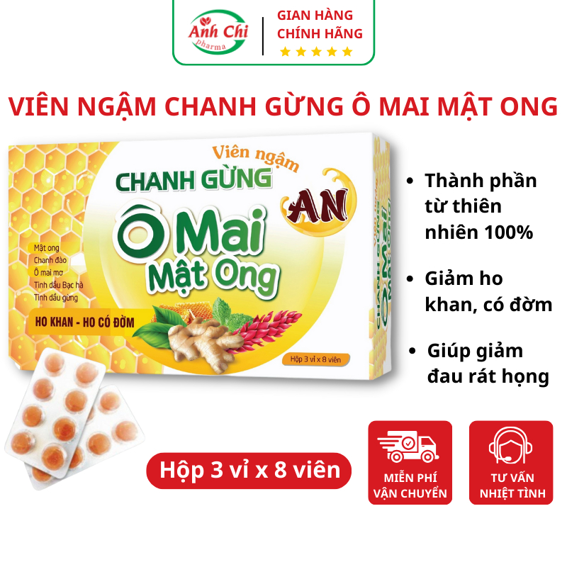 Kẹo ngậm ho Chanh Gừng Ô Mai Mật Ong Anh Chi Pharma giảm ho khan, ho có đờm