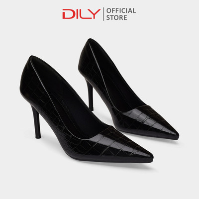 Giày cao gót nữ DILY vân da cao cấp mũi nhọn, giày bít hậu gót nhọn tôn dáng cao 8cm AA0468