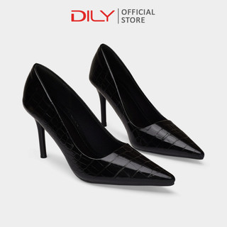 Giày cao gót nữ DILY vân da cao cấp mũi nhọn, giày bít hậu gót nhọn tôn dáng cao 8cm AA0468