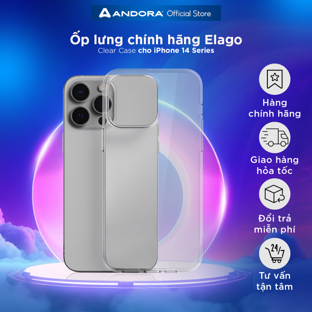 Ốp lưng chính hãng Elago Clear Case cho Iphone 12/Iphone 14 Series case trong suốt - silicone dẻo