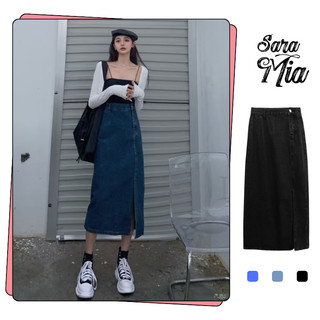Chân váy jean dài váy bò lưng caodáng chữ A xẻ lệch tà phong cách ulzzang V2