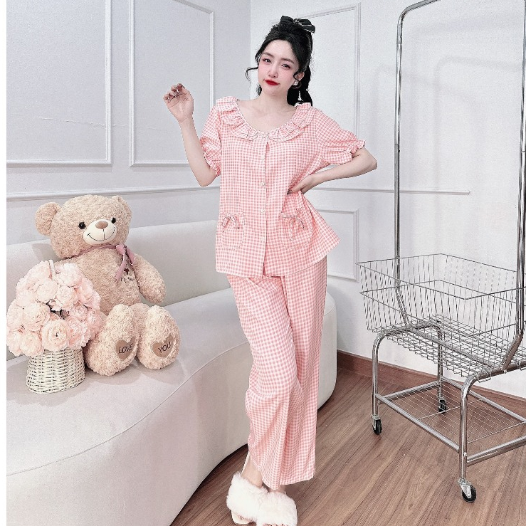 Đồ bộ nữ bigsize 50- 100kg đồ bộ mặc nhà thoải mái, mẫu tiểu thư dễ thương, bộ ngủ bigsize mùa thu đông 2023