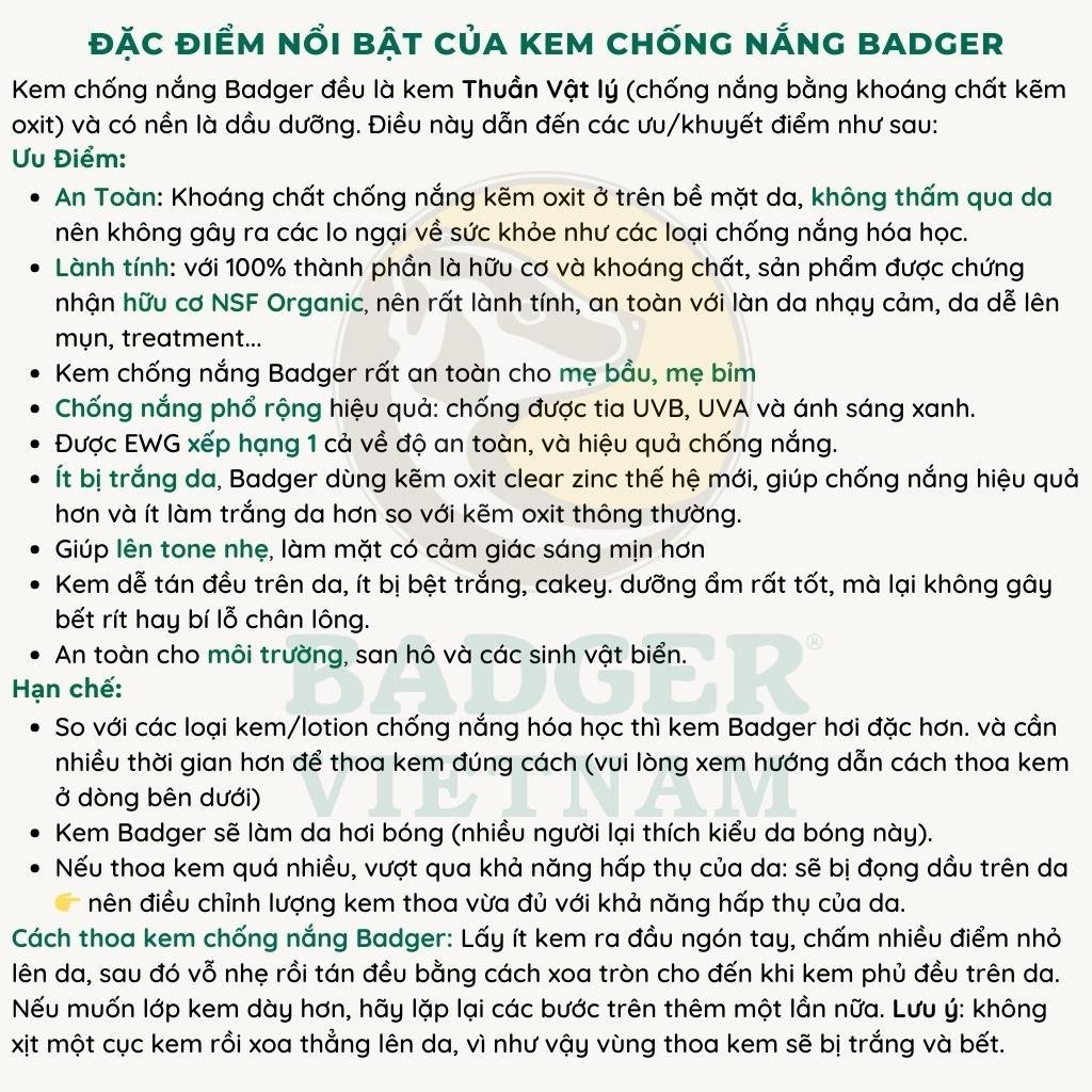 Kem chống nắng vật lý BADGER SPF 30 Active Sunscreen chống nắng phổ rộng hàng ngày an toàn cho mẹ bầu, da nhạy cảm 87ml