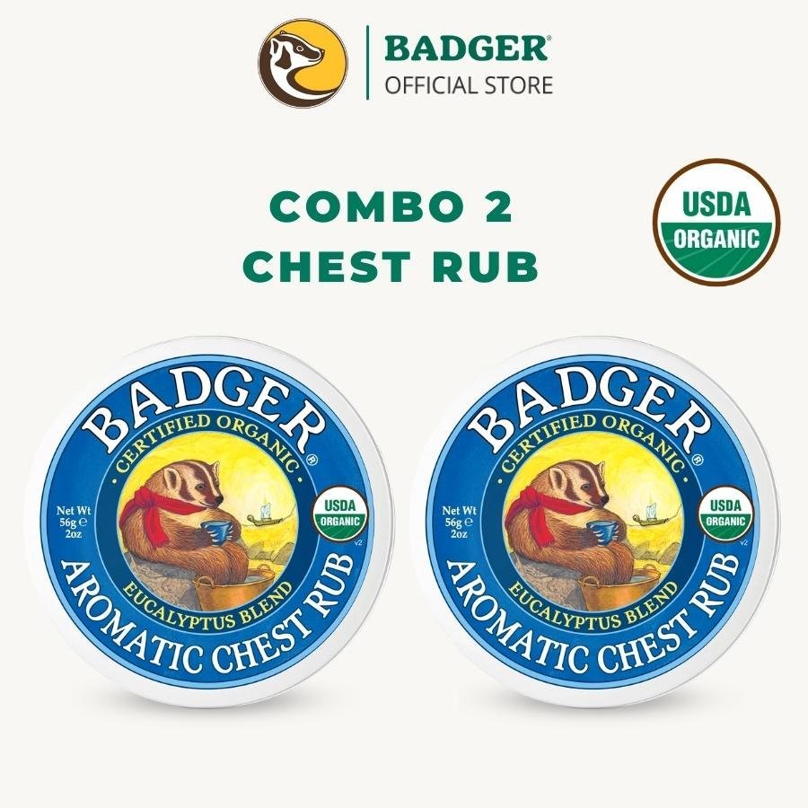 Combo 2 sáp dầu ấm ngực hữu cơ BADGER organic Chest Rub balm - giảm ho nghẹt mũi an toàn cho em bé từ 6 tháng 21g 56g